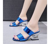 summer new Patent Leather Women Sandals Fashion  Thick High Heels Slippers Woman Outdoor Casual Solid Color Beach Flip Flop