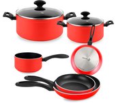 FAGOR Maxima Batería Cocina Inducción 8 Piezas, Antiadherente sin PFOA, Aluminio Forjado, Cazuelas Sartenes, , Rojo