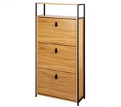 Max Home - Zapatero entrada, medidas 60x24x132 cm, mueble recibidor, madera y acero, 3 cajones abatibles con tiradores, 6 baldas ajustables, estilo industrial, patas de nivelación regulables, organizador zapatos, recibidores, gran capacidad
