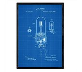Nacnic Poster Con Patente De Bombilla Electrica 2. Lámina Con Diseño De Patente Antigua En Y Con Fondo Azul
