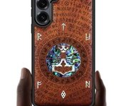 Funda magnética de madera para Galaxy S25+/S25 Plus, con grabado artesanal de madera e incrustaciones de concha, compatible con cargadores inalámbricos MagSafe (Flores y pájaro) en madera negra.