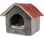 Cama Casita Ibañez Tejas Rojas para Perros y Gatos con Tejado Desmontable y Cojín Reversible