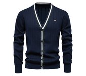 Cárdigan de otoño e invierno para hombre, suéter de manga larga con cuello en V, Chaqueta de punto con ribete de color contrastante a la moda, novedad de 2024