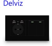 Delviz EU Standard Switch Outlet, 16A Light Switch,2 Gang 1 Way / 2 Way, White Double frame Panel,Wall Embedded USB Power Socket
