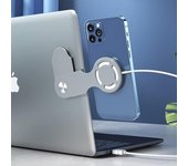 soportes ajustables para teléfono portátil, clip de montaje lateral para portátil, soporte de expansión para monitor de computadora, soporte de cargador inalámbrico magnético plegable para iPhone 12/13/14 Series MagSafe con adhesivo 3M. Negro + gris
