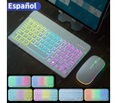 HY Teclado para tableta Android iOS Windows teclado de ratón inalámbrico compatible con Bluetooth Teclado retroiluminado arcoíris para teléfono iPad