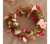 250CM Pink Rose Artificial Silk Flowers Garland Autumn Wedding Home Room Decor Christmas Arrangement Garden Arch Fake Plant Vine