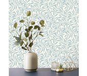 Muestra DIN A4 de Papel pintado vinílico ecológico de hojas efecto nacarado color azul - Didier 681208 de GAULAN