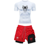 Men's Workout Compression Set Y2K Spider Printed Gym Tshirts Breathable Running Shorts Quick Dry Sports Rash Guard Sportwear Set