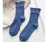 1 Pair Women's Mid Length Socks Pearl Decoration Fashion Pleated Pile Up Socks Lace Lace Lolita Jk Versatile Girls' Cotton Socks