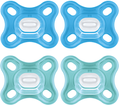 MAM Pack de 4 Chupetes, 0-2 Meses, Comfort, Silicona, Una Sola Pieza, Caja Autoesterilizadora, 4 Unidades, Azul