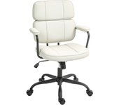 HOMCOM Silla de oficina silla de oficina con función balancín, regulable en altura y giratoria 360° silla ergonómica en tapizado de plástico, 60,5 x 59 x 89-97 cm, color crema