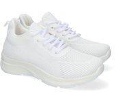 Davinia Shoes Zapatilla Deportiva de Mujer, Diseño Moderno Planos, Comodos, Adornos con Perforaciones, Punta Redondeada y Cierre de Cordones para Todo Uso. Shoes&Blues.es VRA-682-Blanco