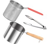 Deep Fryer Pot w/ Strainer Basket Stainless Steel Deep Frying Pot with Handle Lid Oil Mini Fryer for Frying Fish Shrimp Chicken