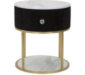 Mesa de noche de metal Canvas Negro oro Madera Blanco Ø 42x48 cm
