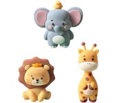 3pcs Safari Cake Topper Wild Animals-Lion Elephant Giraffe Cake Jungle Animals Wild One Cake Topper Birthday Party Decoration