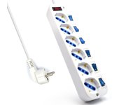 Ewent regleta de energia - 6 enchufes - version schuko - 16a con inerruptor de encendido/apagado en cada puerto - protector contra sobretensiones - cable de 3m. - color blanco