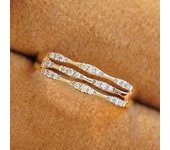 Huitan Fancy Three Line Gold Color Ring for Women with Dazzling Cubic Zirconia 2023 New Wedding Engagement Bands Ladies Jewelry