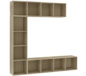 vidaXL Mueble de TV y librería 3 piezas 180x30x180 cm Blanco, Negro, Roble Sonoma Mueble Almacenaje Estantería para Oficina, Estudio, Dormitorio Estantería/Librería/ mueble de Almacenamiento