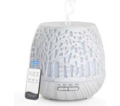Humidificador Ultrasónico y Difusor de Aroma 400ml, atomizador de Fragancia ultrasónico LED con Control Remoto-Bosque Tallado, MarrónClaro