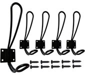 Gancho Perchero Vintage, 5 Piezas Ganchos Percheros Rústicos de Doble Punta with Tornillos para Baño Dormitorio Cocina Garaje Inodoro Oficina Tienda, Negro