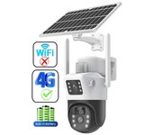 Cámara Solar 4G LTE de Tarjeta SIM O Cámara WiFi Exterior 2.4GHz Inalámbrica, Cámara de videovigilancia PTZ de doble lente 4K y 6MP para exteriores, Cámara de Seguridad Exterior Batería Recargable, Energía Solar Audio Bidireccional, Detección de Movimient