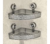 Estantes de ducha de acrílico transparente, estante de almacenamiento con ventosa, estante de esquina con ondas de agua glaciar, estante de almacenamiento para accesorios de baño (2 piezas de triángulo blanco)