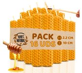 Pack de 16 Velas de Miel de Abeja para Rituales 100% Natural - DECEVI - Hechas a Mano - Origen España - SIN PARAFINA - Velas 10 cm x 2,2 cm - Enciende la Magia de la Luz Suave y Cálida