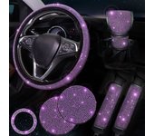 38cm Bling Car Accessories Set For Women Rhinestones Steering Wheel Cover Safety Belt Covers Gear Shift Cover Diamond Cup Pads