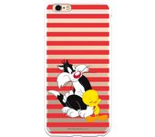 Funda original compatible con iPhone 6 Plus o 6S Plus con un diseño de Sylvestre y Piolin Franjas Rojas