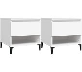 vidaXL Mesas auxiliares 2 uds contrachapada 50x46x50 cm Blanco, Negro, Blanco brillante Mesa de sofá Mesa de Entrada para Salón Consola de Entrada Mueble Recibidor Mesita Mesa auxiliar Salon