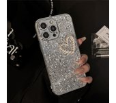 Luxury Pearl Heart Phone Case for iPhone 15 14 12 13 Pro Max 11, Sparkly Bling Crystal Embellished Phone Cases Covers
