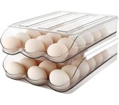 Soporte para huevos,Contenedor de almacenamiento de huevos con ruedas automáticas para refrigerador,Organizador de gran capacidad para refrigerador,Dispensador de huevos de plástico transparente
