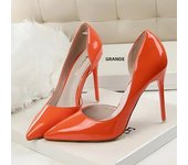 Women Party 7.5cm 10.5cm High Heels Office Patent Leather Pumps Lady Stiletto Low Heels Scarpins Cutout Elegant Orange Red Shoes