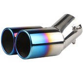 Car Universal One To Two Grilled Blue Tail Throat Double Pipe Tail Pipe Stainless Steel Exhaust Pipe Modification Supplies