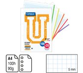 RECAMBIO CAMPUS ORIGINAL TAMAÑO A4 120HOJAS. 4 TALADROS CUADRÍCULA 5 MM. 90 G. BANDAS EN 5 COLORES VIVOS. Pack de 1/3/5 paquetes a elegir.