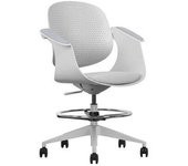 Cromad top work silla/taburete de oficina ergonomica - altura regulable hasta 0.78m - respaldo inclinable - anillo galvanizado reposapies - tela de alta calidad - color blanco