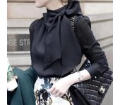 Women Spring Summer Style Chiffon Blouses Shirts Lady Casaul Long Sleeve White Black Bow Tie Collar Blusas Tops