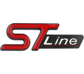AUTOZOCO Emblema Adhesivo ST Line, Emblema ST Line, Insignia ST Line, Insignia Adhesiva ST Line, Apto para Lateral, Compatible con Ford, Material Metal, 6 cm Ancho x 2.1 cm Alto, Rojo