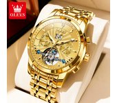 OLEVS 9965 Mens Watch Classic Hollow Out Automatic Mechanical Watch Original Movement Waterproof Luminous Calendar Year Moon