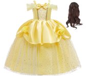Girls Belle Cosplay Costumes Girls Dresses for Beauty Kids Party Clothing Magic Stick Crown Children Yellow Dress and The Beast