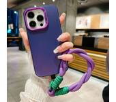 Fashion Lanyard Bracelet Silicone Metallic Aurora Matte New Case For iPhone 16 15 14 Pro Max Soft Shockproof Cover