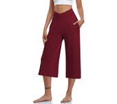 Women  Elastic High Waist 3/4 Pant Casual Active  Fit Wide Capris Leg Pants Trousers With Pockets Pants for Women Women’s Pants