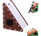 Rascador de fieltro para gatos con pelota de peluche, cama de fieltro, rascador triangular vertical, juguete duradero para gatos de interior que evita daños en los muebles (gris)