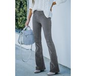 Women Summer Casual High Waist Flare Leg Pants - Solid Polyester Slim Fit Non-Stretch, Machine Washable