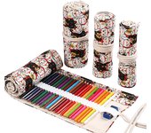 24 Holes Roll Art Pencil Case Korean Style Canvas Student Pencil Bag Paint Brush Art Holder Student Supplies Stationery