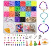 Cuentas de Colores Abalorios para Hacer Pulseras, Collar,4600pcs Espaciadores de Arcilla Bolas de Colores para Bisutería,20 Colores de cuentas planas in Cuentas para Pulseras, DIY Pulseras Collares, Kit para hacer Pulsera o Llavero o Collar,
