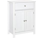 kleankin Armario de Baño con 1 Cajón 2 Puertas y Estante Interior Ajustable Mueble Auxiliar de Almacenaje Multifuncional para Salón Cocina Antivuelco 60x30x80 cm Blanco