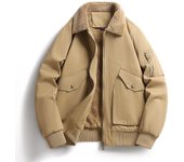Winter Flight Jacket Man Solid Flip Collar Fleece Thickening Coats Outdoors New Keep Warm Multiple Pockets Pure Cotton Tops Man
