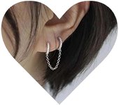 Boho Doble Cadena Ano Pendientes Plata Cz Ao Cadena Pendientes Punk Colgantes Cadena Pendientes Pedrería Huggies Pendientes Joyas Para Mujeres Y Niñas Regalos (plata)